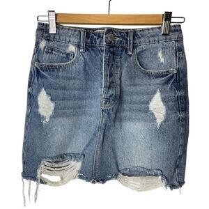 Denim & Co. Blue Distressed Denim Mini Skirt Women's Size 2